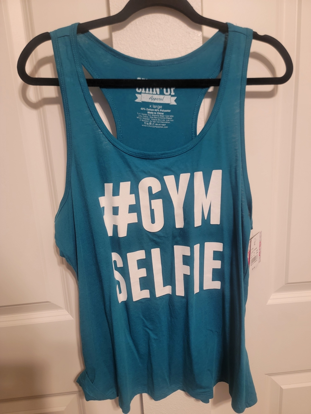 Chin Up Apparel Teal Muscle Tee with White #GYM SELFIE Print